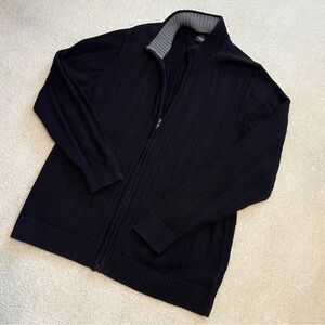 Haggar Men's Black Full-Zip Textured Knit Grandpa Sweater 100% Cotton Size L